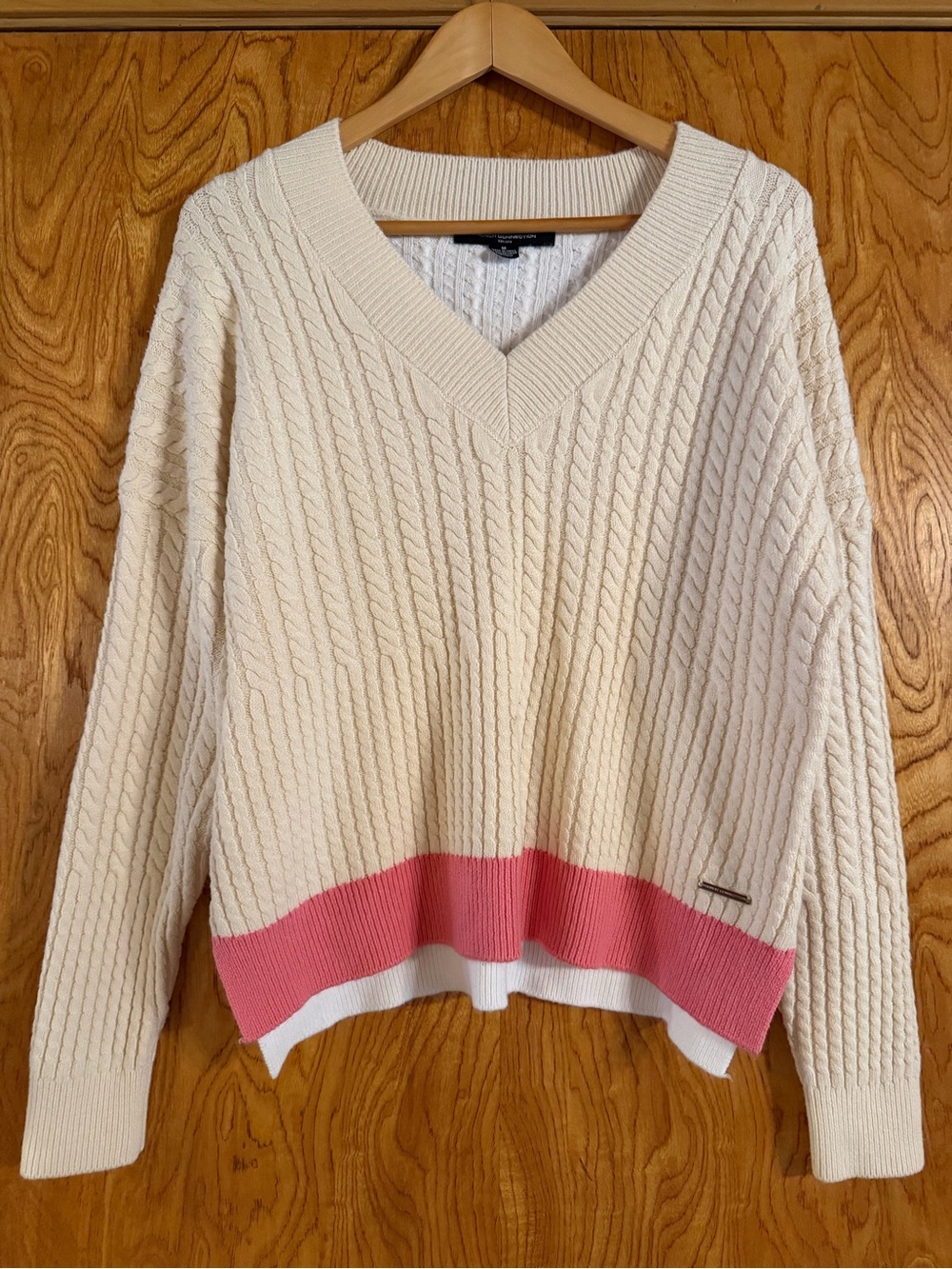 French Connection Cream Cable Knit V-Neck Sweater